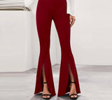 Anokhinaliza Valentine's Day Women Flared Trousers Fashion High Waist Bell-bottoms Elegant Skinny Solid Slit Long Pants Casual Office Streetwear