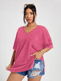 Anokhinaliza Plus Size T Shirt 4XL Fashion Women Half Sleeve V Neck Black Oversized Casual Blouse Summer Elegant Solid Ladies Tops