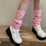 Anokhinaliza Cute Japanese Candy Color Leg Socks Korean Accessories Y2K Handmade Button Leg Warmers Cover Knitted Warm Pile Socks  Kawaii