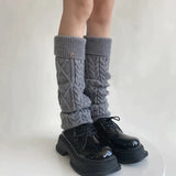 Anokhinaliza Korea Wool Knitted Leg Warmers Metal Label Women Calf Socks Vintage Winter Y2K Japanese Harajuku Pile Long Socks Leg Covers