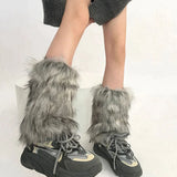 Anokhinaliza Vintage Imitation Faux Fur Leg Warmers Retro Modern Y2k Brown Winter Warm Boots Cover Socks Punk Jk Knee-length Party Sock