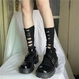 Anokhinaliza Gothic Ripped Mid Tube Socks Hand Cut Pile Pile Socks Knitted Socks Y2k Hot GirlWomen Punk Harajuku Clothing Accessories