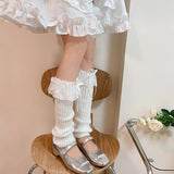 Anokhinaliza Y2K Lolita Girls Lace Knitted Bow Tie Leg Warmers Bow Streamer Leg Socks Leg Cover Pile Socks Japanese JK Accessories Sock