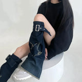 Anokhinaliza Y2K Star Strap Denim Leg Warmers Punk Cross Harajuku Leg Covers Gothic Leg Socks Y2K Personalized Calf Socks Leg Boot Cuffs Sock