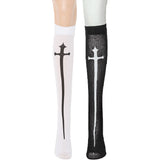 Anokhinaliza Cross Stockings Cosplay Black Women Punk Harajuku Dark Gothic Y2K Festival Party Hosiery Long Socks Knee Lolita Girls High Socks