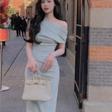 Anokhinaliza Women Elegant Long Dress Summer Fashion Off Shoulder Chic Bodycon Evening Party Dresses Korean One Piece Clothing