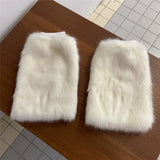 Anokhinaliza White Faux Fur Leg Warmer Sock Leggings Winter Jk Gothic Boots Socks Y2K Hot Girl Harajuku Y2k Lolita Boot Cover Foot Sleeve