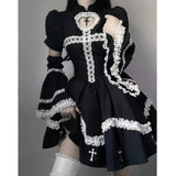 Anokhinaliza Harajuku Maid Kawaii Lolita Dress Women Costumes Hollow Out Aesthetic Cosplay Lace Trim Y2k Clothes Anime Dresses Woman