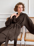 Anokhinaliza New Women's Nightgown Robe Pajama Sets Flare Nightgown Trouser Suits Drop Sleeves Set 100% Cotton Woman 2 Pieces Bathrobe