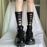 Anokhinaliza Punk Gothic Ripped Leg Warmer Japanese Jk Leg Cover Breathable Dark Y2k Hot Girl Stockings Women Harajuku Knit Boot Cuff Socks