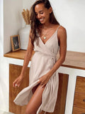 Anokhinaliza Irregular Woman Dress Sexy Spaghetti Strap V Neck Lace Up Night Dress Women Summer Casual Nightwear Female Cotton