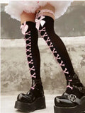 Anokhinaliza JK Girls Socks Black Goth Cute Fish Net Stockings Pink Y2K Harajuku Lolita Long Knee Socks Cosplay JK Lolta Thigh High Stockings