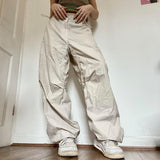 Anokhinaliza Women Casual Joggers Tech Pants Vintage Solid Low Waist Drawstring Baggy Trousers Y2K Wide Leg Sweatpants Streetwear Cargo Pants