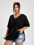 Anokhinaliza Plus Size T Shirt 4XL Fashion Women Half Sleeve V Neck Black Oversized Casual Blouse Summer Elegant Solid Ladies Tops