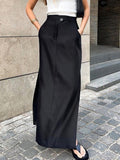 Anokhinaliza Black Skirt Women Autumn Streetwear High Waisted Pencil Long Skirts Dress Femme Casual Split Vintage Silk Skirt