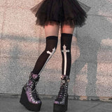 Anokhinaliza Cross Stockings Cosplay Black Women Punk Harajuku Dark Gothic Y2K Festival Party Hosiery Long Socks Knee Lolita Girls High Socks