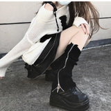 Anokhinaliza Leg Warmers Zipper Japanese Jk Boots Socks Thigh Punk Y2K Leg Warmers Sring Boot Cuffs Warmer Lolita Knit Socks Tube Knit Socks