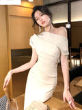 Anokhinaliza Women Elegant Long Dress Summer Fashion Off Shoulder Chic Bodycon Evening Party Dresses Korean One Piece Clothing