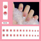 Anokhinaliza 24Pcs Naked Pink French White Side False Nails Short Simple Nail Beauty Press on Fake Nails Full Cover Artificial Nails Tips