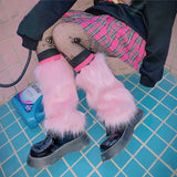 Anokhinaliza E-girl Furry Leg Warmers Boot Covers Y2K Goth White Faux Fur Leg Warmers Punk Jk Knee-length Hiphop Warm Sock Fashion Socks