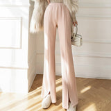 Anokhinaliza Korean  Women Chic Fashion Office Wear Straight Bell-bottom Pants Vintage High Waist Fly Female Trousers Mujer