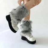 Anokhinaliza New Gray Imitation Wolf Fur Leg Warmers Y2k Girl Winter Warm JK Furry Boots Socks Gothic Punk Jk Knee-length Hiphop Stockings