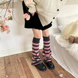 Anokhinaliza Korean Pink Punk Women Leg Warmers Stripe Japanese Boot Cuffs Knit Leg Spreader Gothic JK Harajuku Long Cable Flared Socks