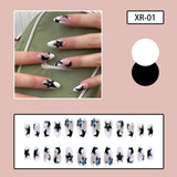 Anokhinaliza 24pcs y2k Fake Nails Black White Star Printed Press on Nail Tips Long Coffin European Artificial Nail Patch for Girl Women