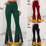 Anokhinaliza Valentine's Day Women Flared Trousers Fashion High Waist Bell-bottoms Elegant Skinny Solid Slit Long Pants Casual Office Streetwear