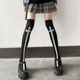 Anokhinaliza Cross Stockings Cosplay Black Women Punk Harajuku Dark Gothic Y2K Festival Party Hosiery Long Socks Knee Lolita Girls High Socks