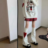 Anokhinaliza Legwarmers Skeleton Japanese Jk Knitted Leg Warmer Red Heart Lolita Stockings Punk Harajuku Long Cable Knit Socks Flared Socks