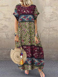 Anokhinaliza Fashion Summer Maxi Dress Women's Printed Sundress Casual Short Sleeve Vestidos Female High Waist Robe Femme
