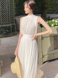 Anokhinaliza Summer White France Vintage Dress Women Chiffon Elegant Evening Party Long Dress Ladies Casual Korean Style One-piece Dress