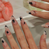 Anokhinaliza 24pcs y2k Fake Nails Black White Star Printed Press on Nail Tips Long Coffin European Artificial Nail Patch for Girl Women