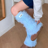 Anokhinaliza Y2k Women Imitation Rabbit Fur Leg Warmers Kawaii Lolita Leggings Boots Stocking Thickened Cover Harajuku Foot Boots Cover