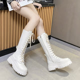 Anokhinaliza Chunky Platform Punk Boots Women Thick Bottom Knee High Boots Woman Autumn Winter Fashion PU Leather Motorcycle Botas Mujer