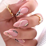 Anokhinaliza 24Pcs Almond False Nails Long French Stiletto Fake Nails with Leopard Print Design Full Cover Press on Nails Tips Manicure