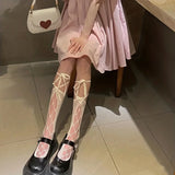 Anokhinaliza 1 pair of JK girls' strap socks Lolita calf socks Cosplay girls' calf socks Hollow strap JK stockings