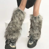 Anokhinaliza Punk Faux Fur Leg Warmers Vintage Imitation Retro Modern Y2k Winter Warm Boots Cover Socks Harajuku Jk Knee-length Party Sock