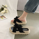 Anokhinaliza New Style Fairy Style Lady Summer Slippers Thick Platform Flat Sandals with Butterfly-Knot Summer Flip Flops Sandals Women