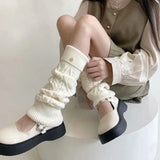 Anokhinaliza Korea Wool Knitted Leg Warmers Metal Label Women Calf Socks Vintage Winter Y2K Japanese Harajuku Pile Long Socks Leg Covers