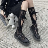 Anokhinaliza Jk Lace Mesh Stockings Tie Fishnet Stockings Irregular Calf Socks Japanese Women's Middle Tube Socks Straps Sexy Long Thin Socks