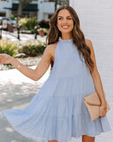 Anokhinaliza Summer Solid Color Chiffon Pleated Beach Dressess Casual Lace Collar Loose Mini Dress Big Swing Sleeveless Office Vestidos