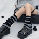 Anokhinaliza Leg Warmers Boot Cuffs Women Knit Socks Harajuku Japanese Winter Long Warmer Punk Cable Knit Socks Striped Flared Lolita Socks