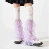 Anokhinaliza Y2K Multi-layered Lace Over-the-knee Socks Leg Cover Pearl Fairy Lace Ruffles Leg Warmers Women Punk Harajuku Party Accessories