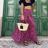 Anokhinaliza Streetwear Party Women Ruffle High Waist Long Skirt Summer Bohemian Floral Print A-line Skirt Casual High Waist  Beach Maxi Skir