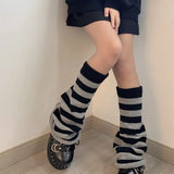 Anokhinaliza Black White Leg Warmers Boot Cuffs Women Knit Socks Harajuku Japanese Long Warmer Punk Cable Socks Striped Flared Lolita Socks