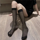 Anokhinaliza Black Calf Women's Silk Stockings Summer Thin Transparent Anti Hook Thread Cute Sox Calf Socks Breathable Shaping Slimming