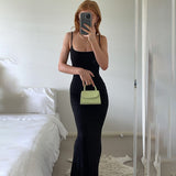 Anokhinaliza Summer Sexy Spaghetti Strap Solid Color Long Dress Skims Sleeveless Bodycon Women Off The Shoulder Slim Backless Maxi Vestidos