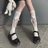 Anokhinaliza Jk Lace Mesh Stockings Tie Fishnet Stockings Irregular Calf Socks Japanese Women's Middle Tube Socks Straps Sexy Long Thin Socks